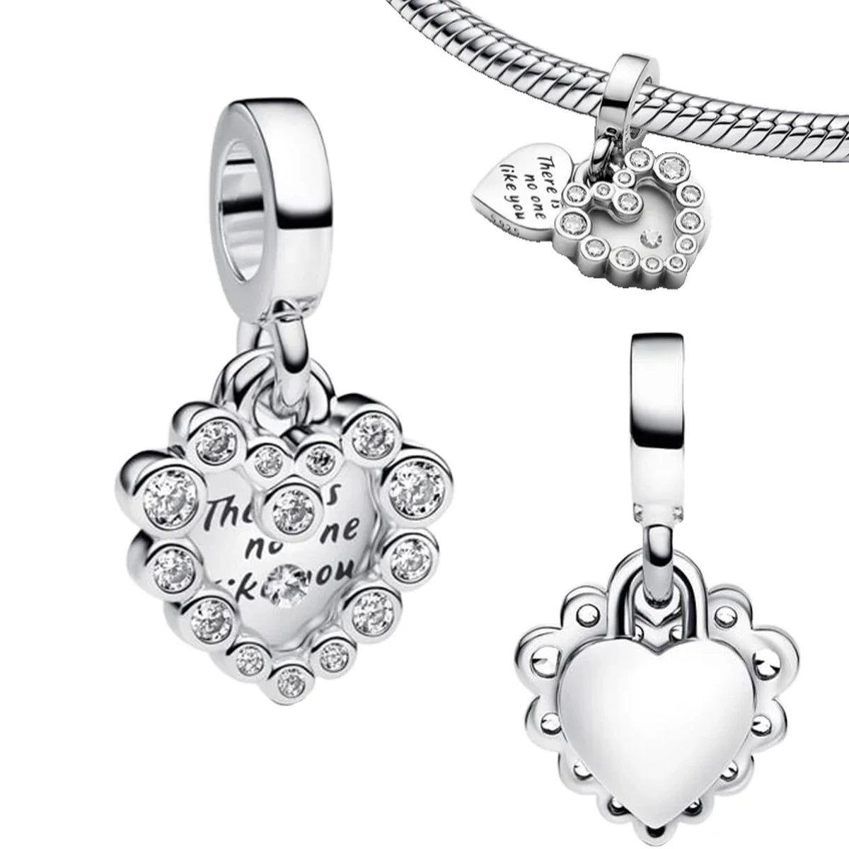 925 Sterling Silver Heart Wings Infinity Charm Gift Box Compatible with Pendant Bracelet Necklace for Ladies DIY Fine Jewelry