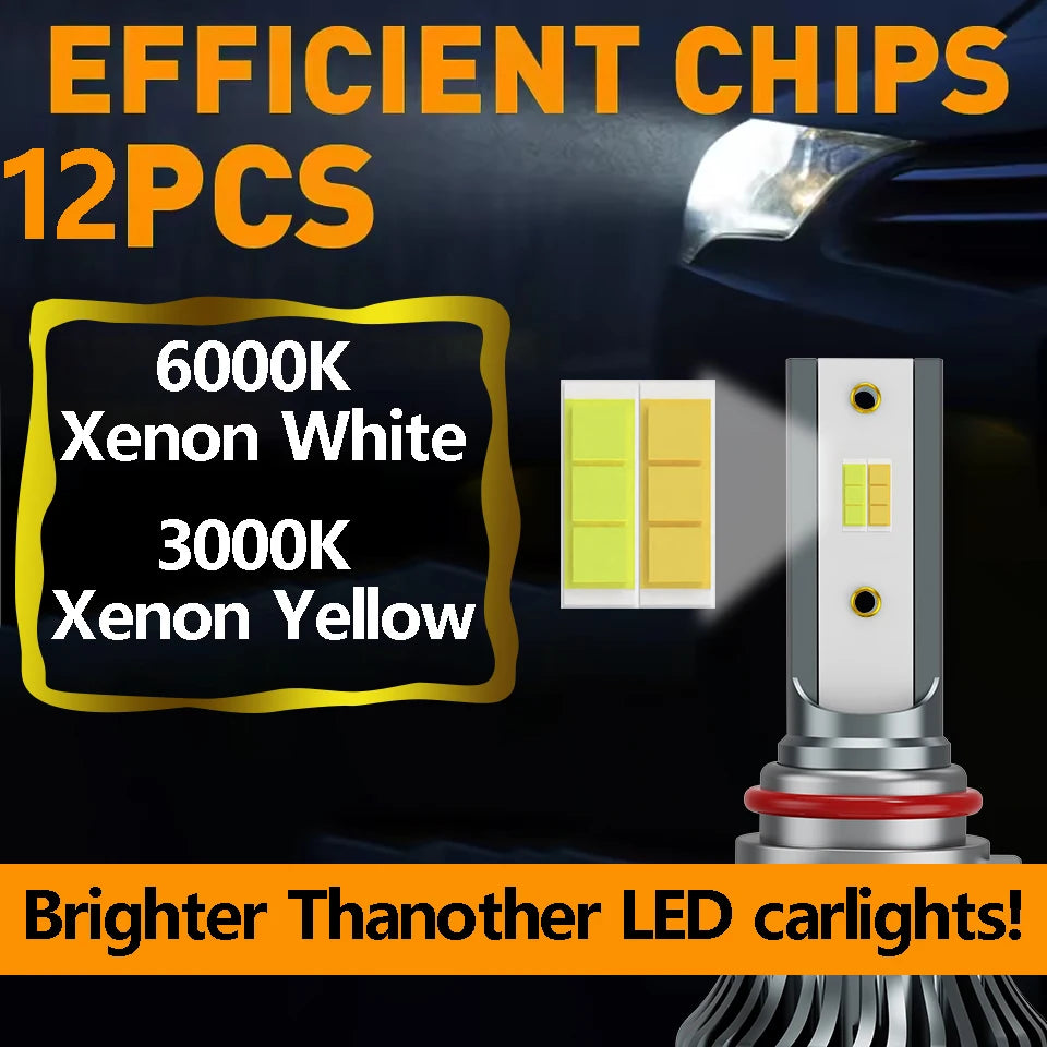 Heyword 3 Color LED Car Headlights Fog 6500K 80W H4 H7 H11