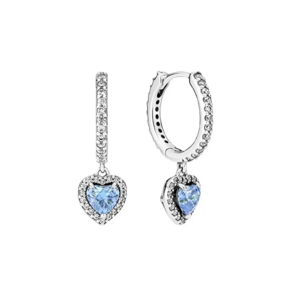 European 925 Silver Heart Shaped Earrings with Pink Red Green Zircon for Women Exquisite Holiday Jewelry Gifts