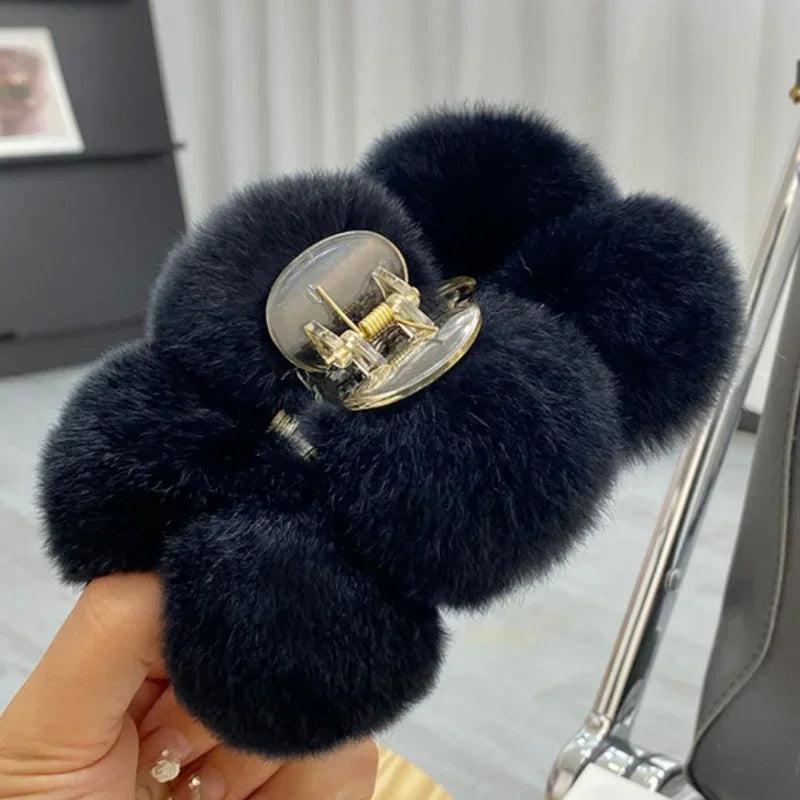 Korean Fashion Furry Hair Claw Clips For Women Set