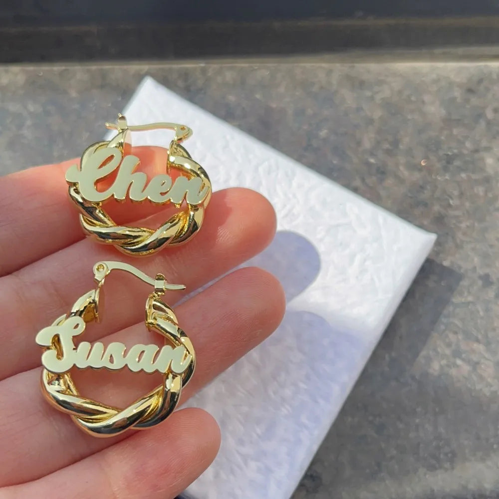 Duoying Personalized Name Hoop Earrings for Kids 25mm Mini Twist Letter Jewelry Gift