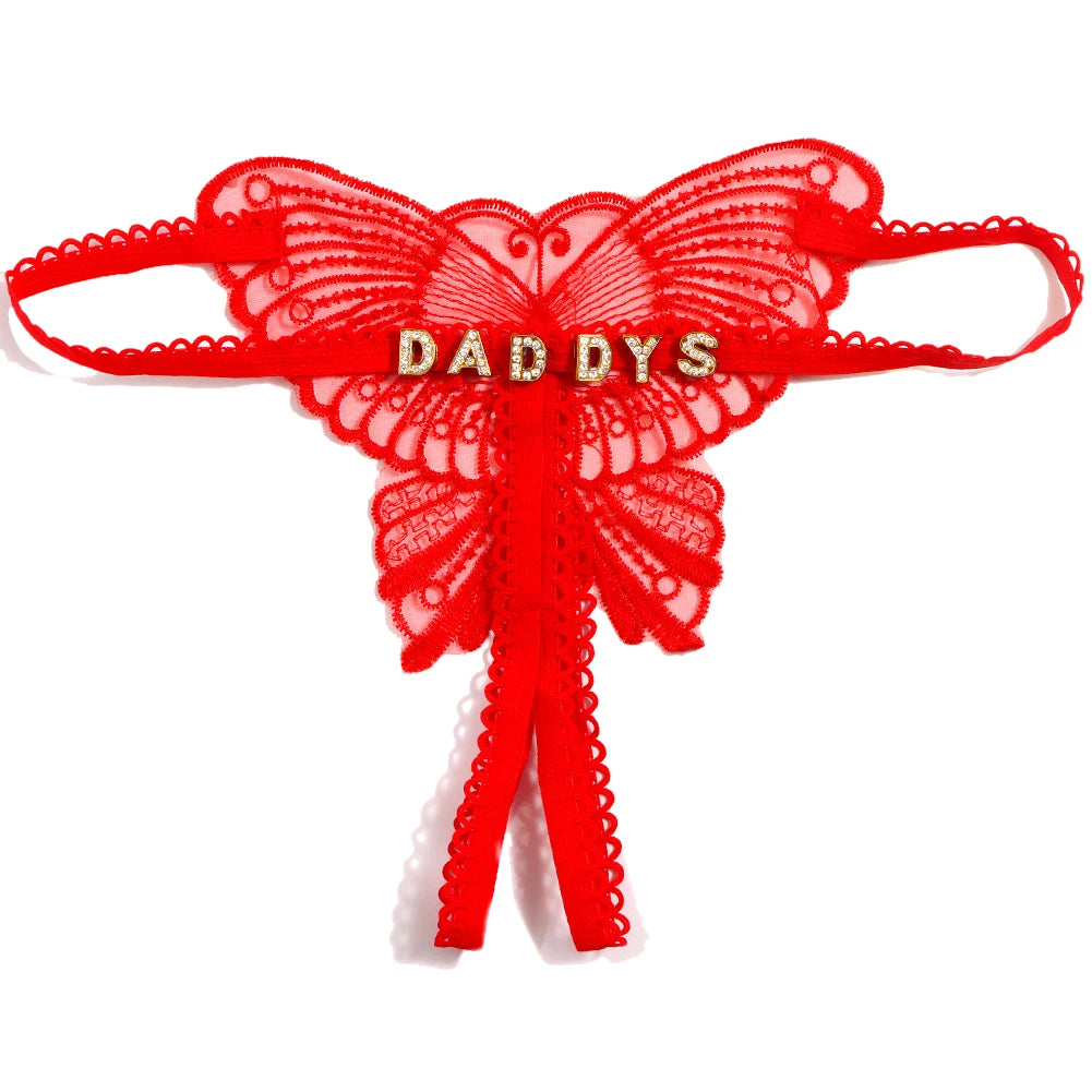 Personalized Butterfly Name Thong Set - Sexy Transparent G-String Lingerie for Women