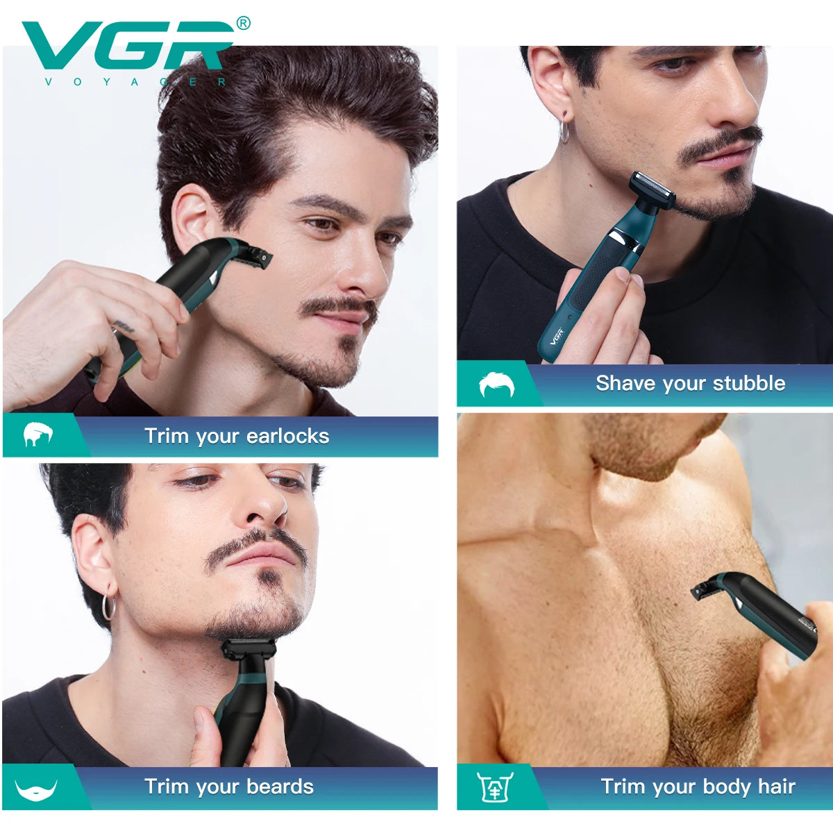 VGR Razor Professional Shaving Machine Electric Shaver Waterproof Beard Trimmer Razor 2 In 1 Hair Trimmer Shaver for Men V-393