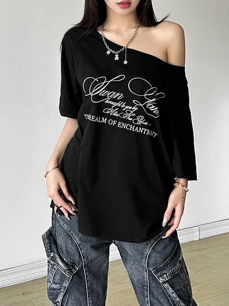 Dozw Women One Shoulder Casual T Shirt Summer Street Style