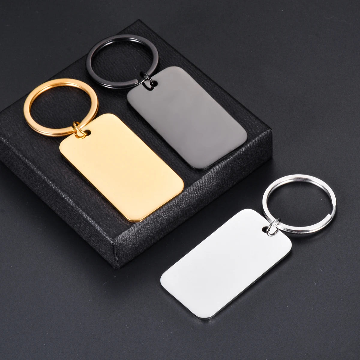 Stainless Steel Rectangle Blank ID Dog Tag Keychain Set for Custom Logo Jewelry Making