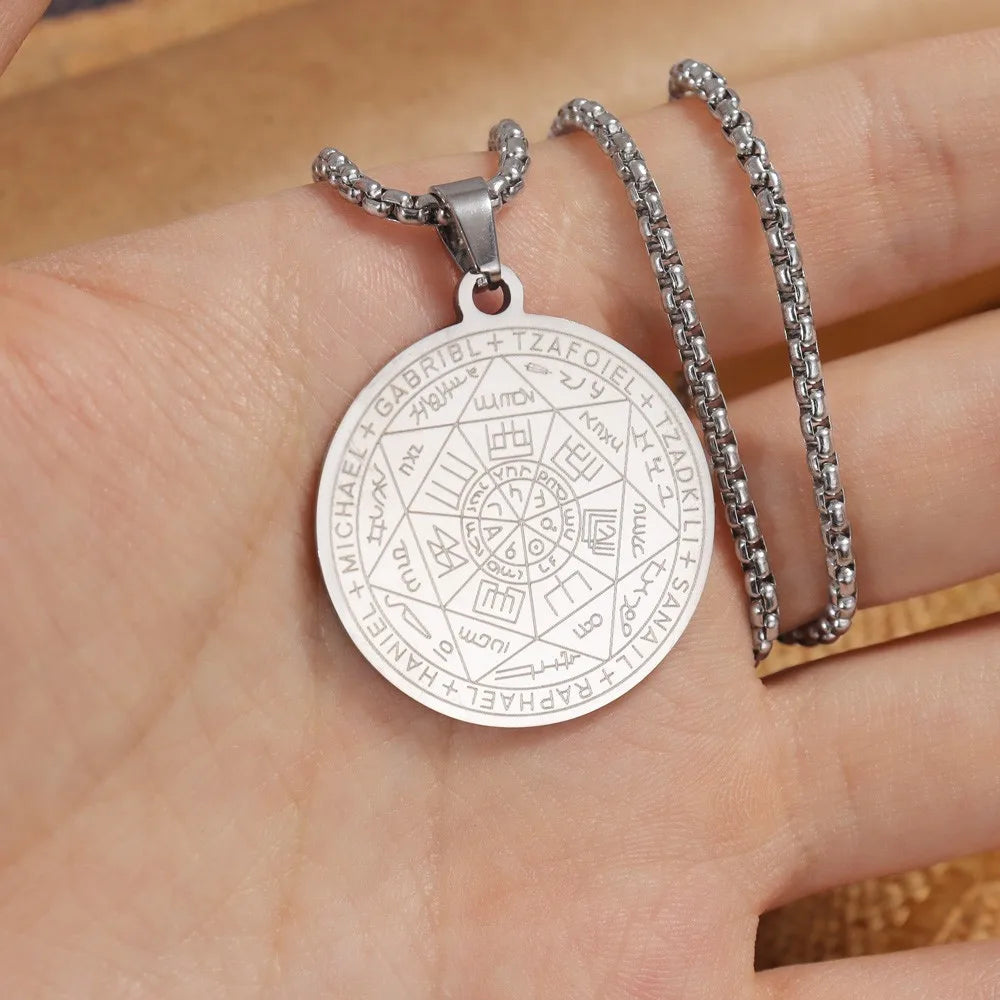 Men's Stainless Steel Seven Archangels Amulet Necklace Spiritual Protection Jewelry