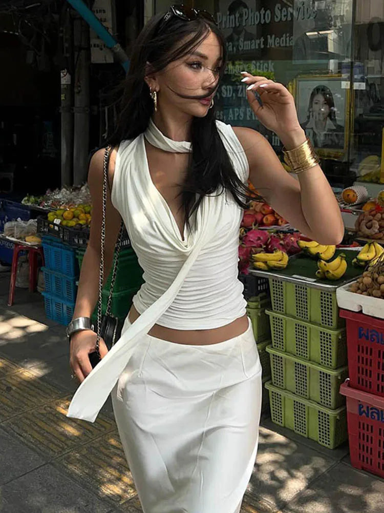 Women Sleeveless V Neck Tank Top Solid Knit Streetwear