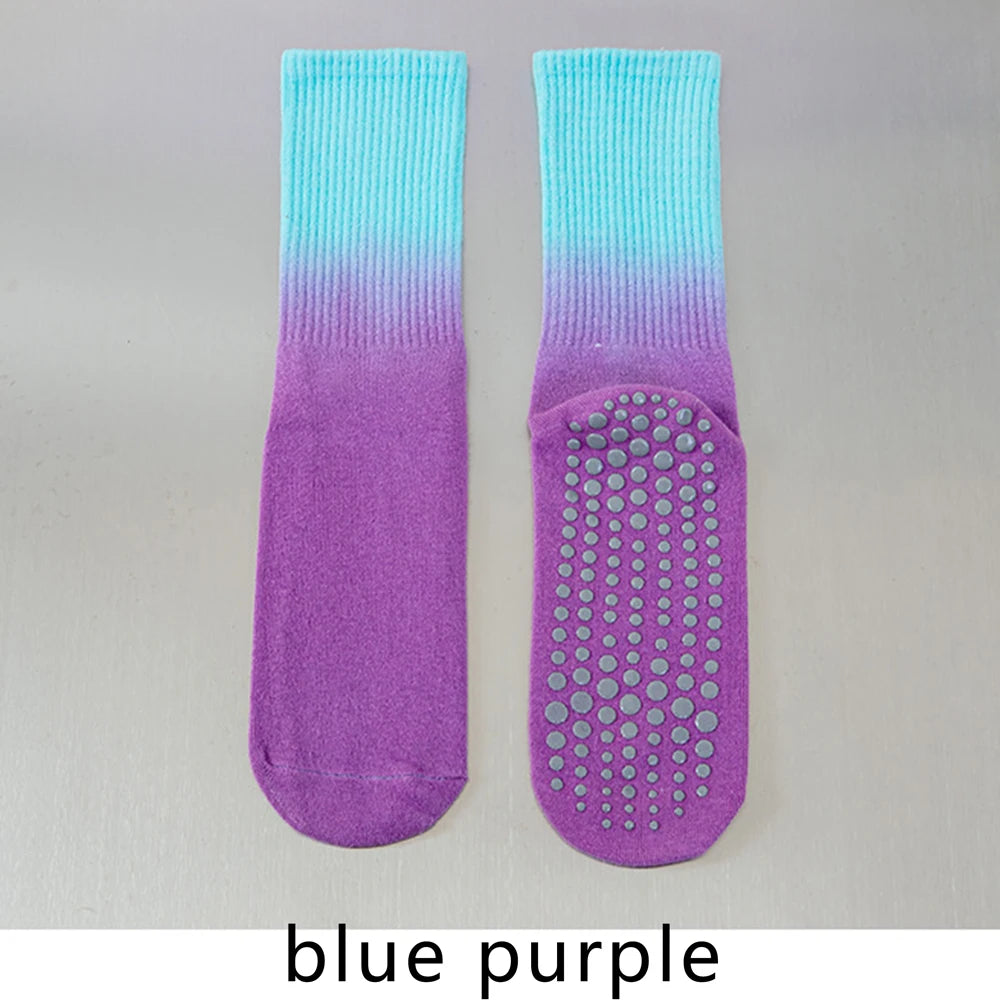 Colorful Women Cotton Mid Tube Non Slip Yoga Pilates Socks