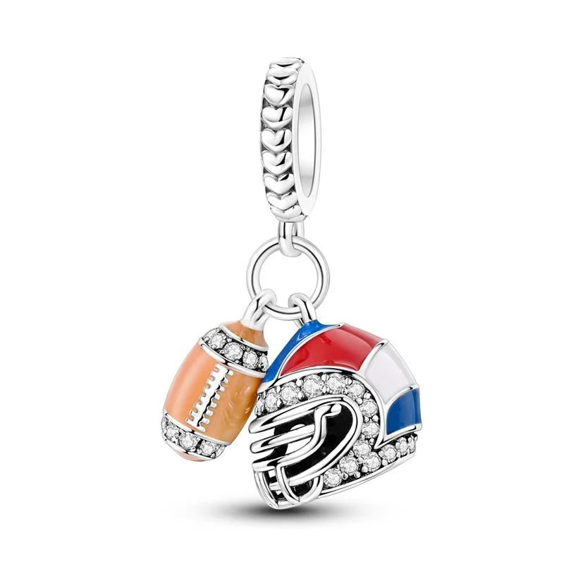 Original 925 Sterling Silver Sports Ball Charms Earrings Beads Pendants for Bracelet Necklace Jewelry Gift