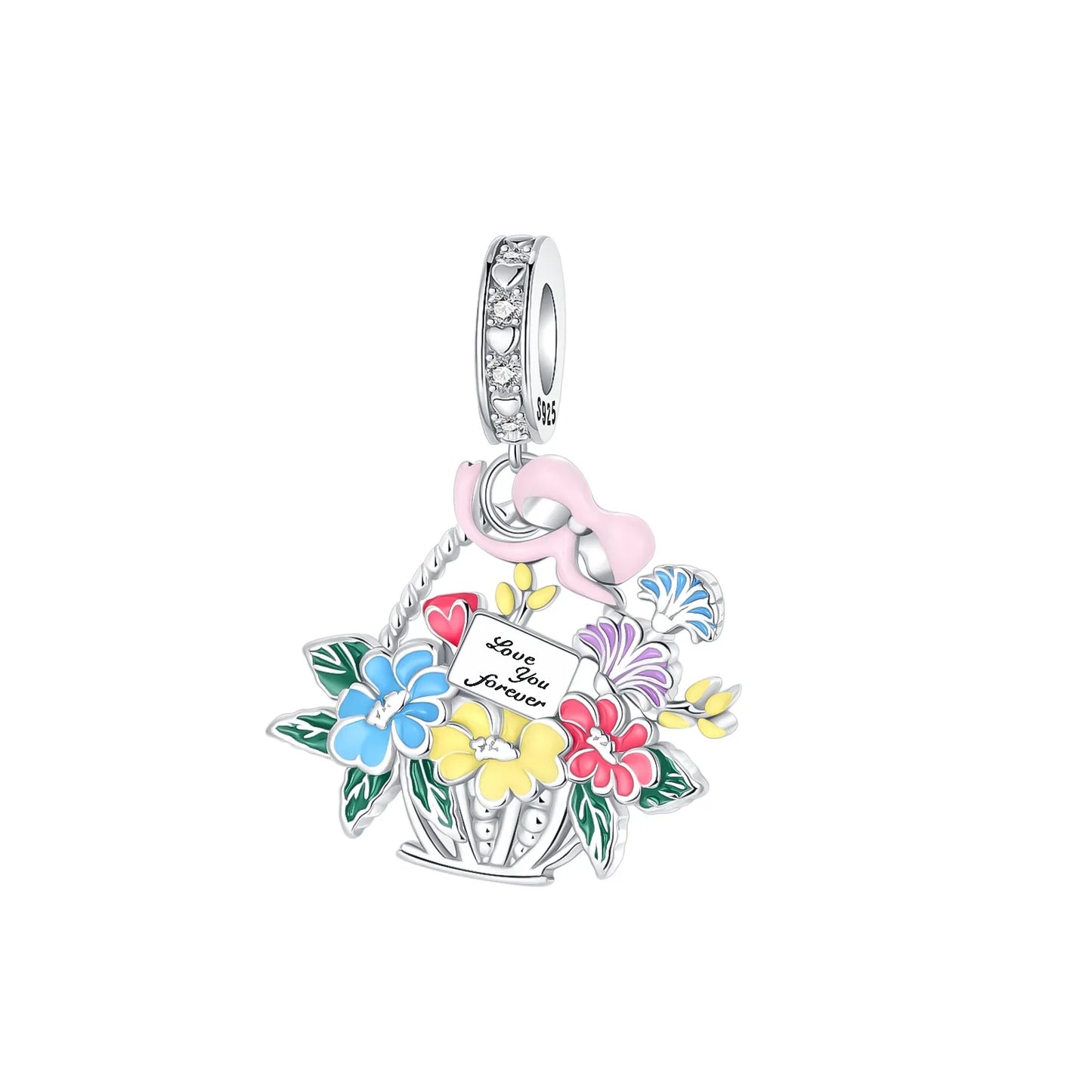 925 Sterling Silver Pink Heart Cat Claw Colorful Flower Charms for Women DIY Jewelry Pendants Bracelets Necklace