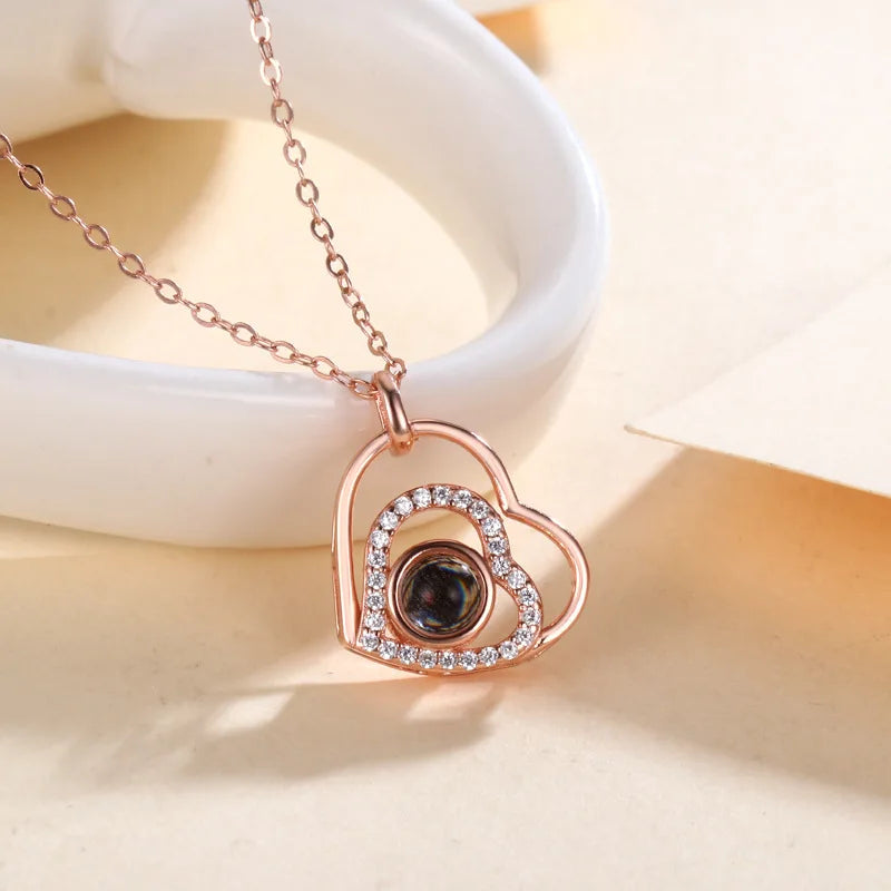 I Love You In 100 Languages Projection Necklace Gift For Women banyuan-Gold