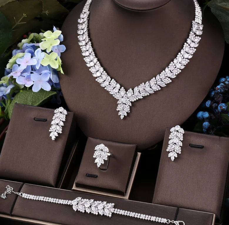 JaneKelly 4pcs Bridal Zirconia Jewelry Sets for Women Luxury Wedding CZ Crystal Accessories
