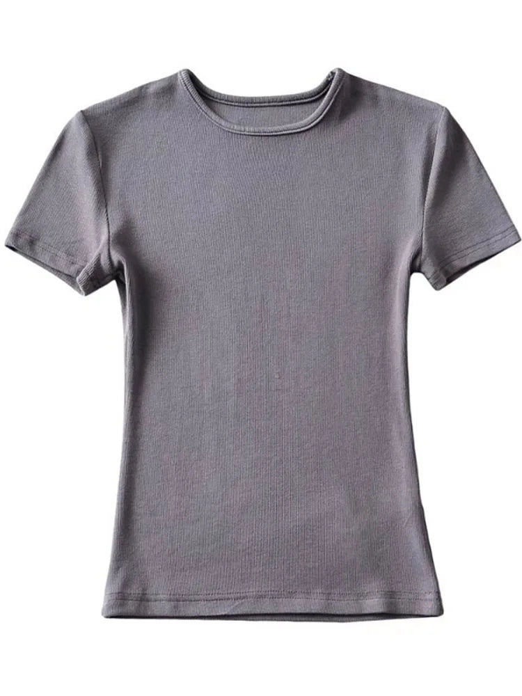 Slim Cotton Blend Cropped Tee For Women O Neck Summer