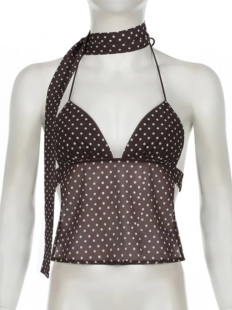 Dozw Polka Dot Camisole Top For Women Y2K Scarf Chic