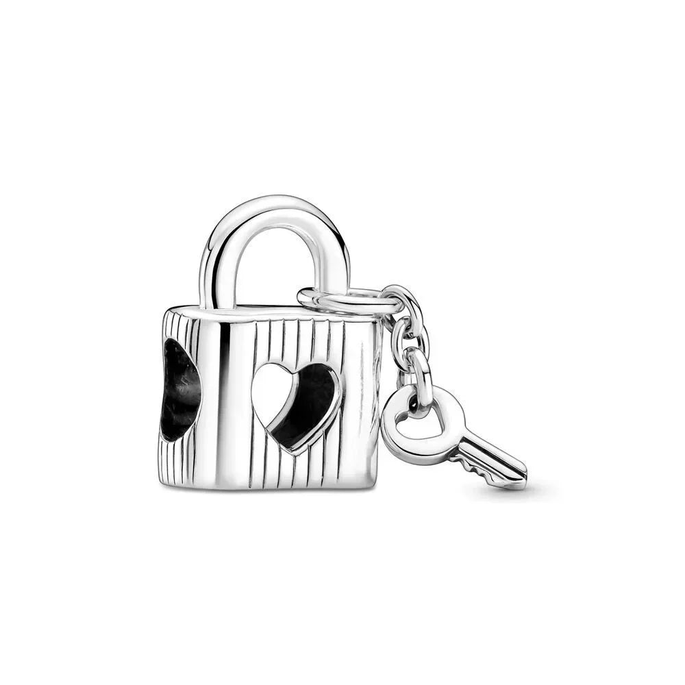 925 Sterling Silver Angel Mom Heart Key Lock Charms Beads for DIY Necklace and Bracelet Jewelry Gift