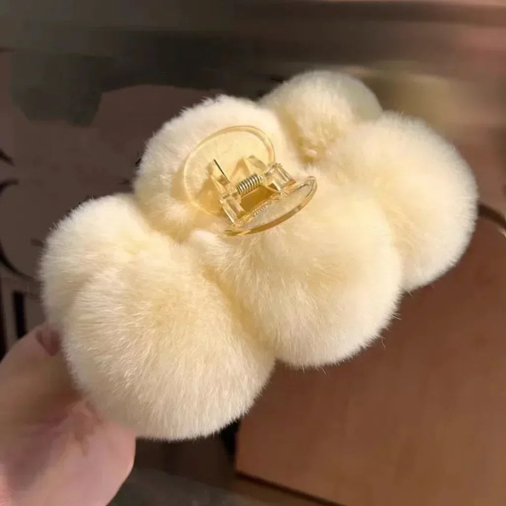 Korean Fashion Furry Hair Claw Clips For Women Set