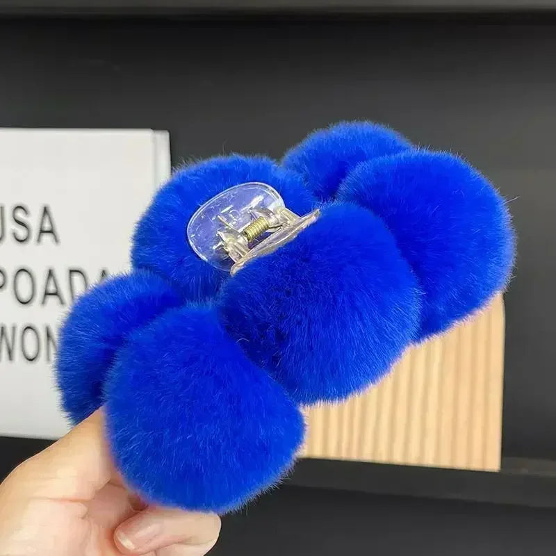 Korean Fashion Furry Hair Claw Clips For Women Set