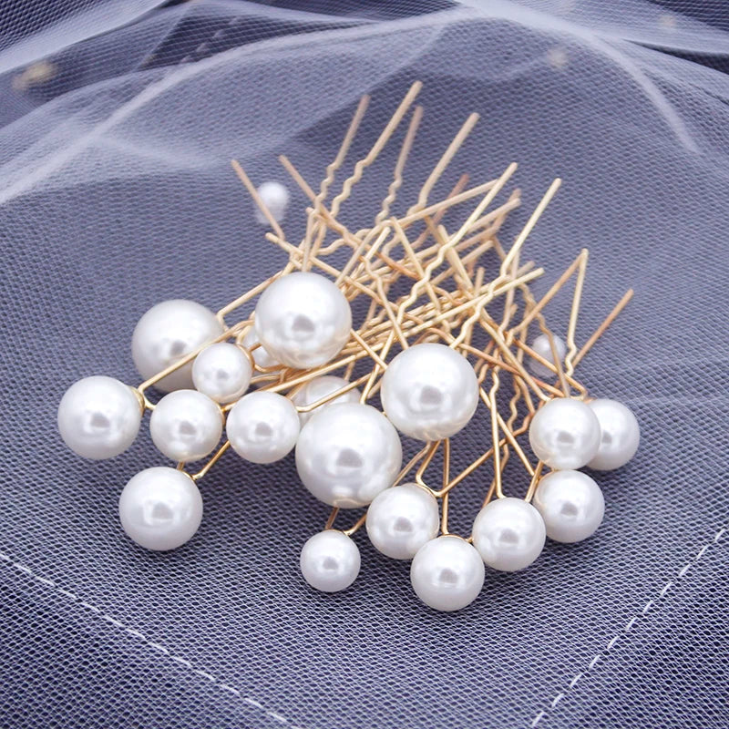 Luxury U Shaped Rhinestone Barrette Clip with Simulated Pearl Bridal Tiara Hair Accessory for Weddings and Special Occasions