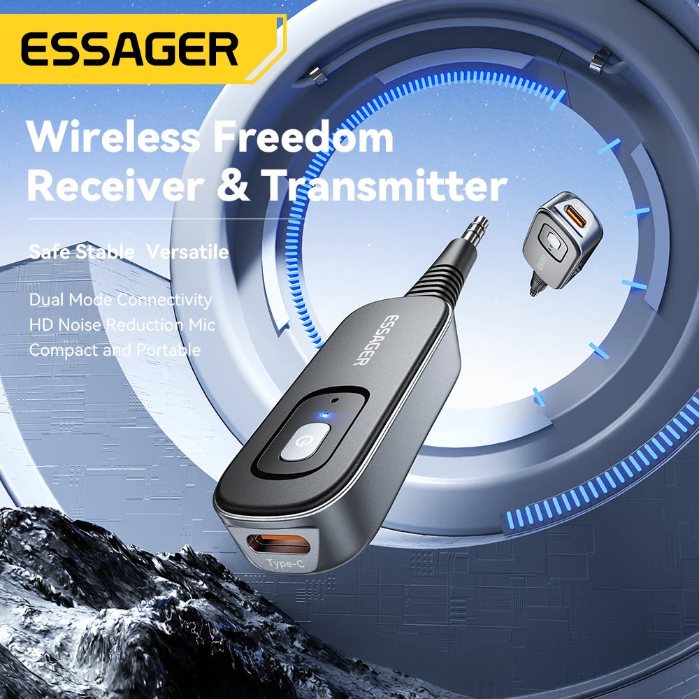 Essager Bluetooth 5.1 Wireless Audio Receiver and Transmitter with 35mm AUX and Mic for PC TV Car Speakers