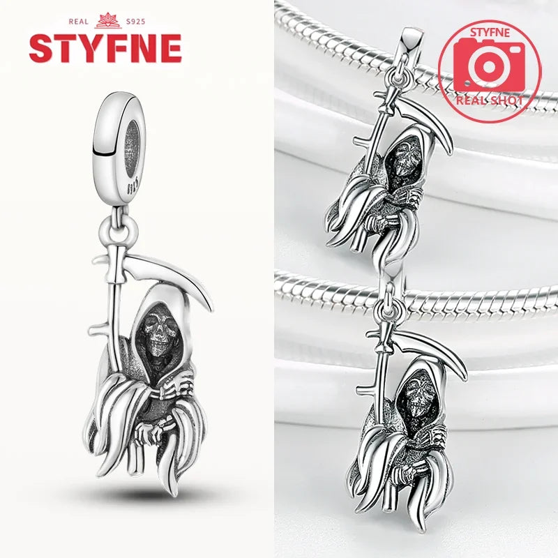 S925 Silver Luminous Zombie Skeleton Charm Bead Dangle