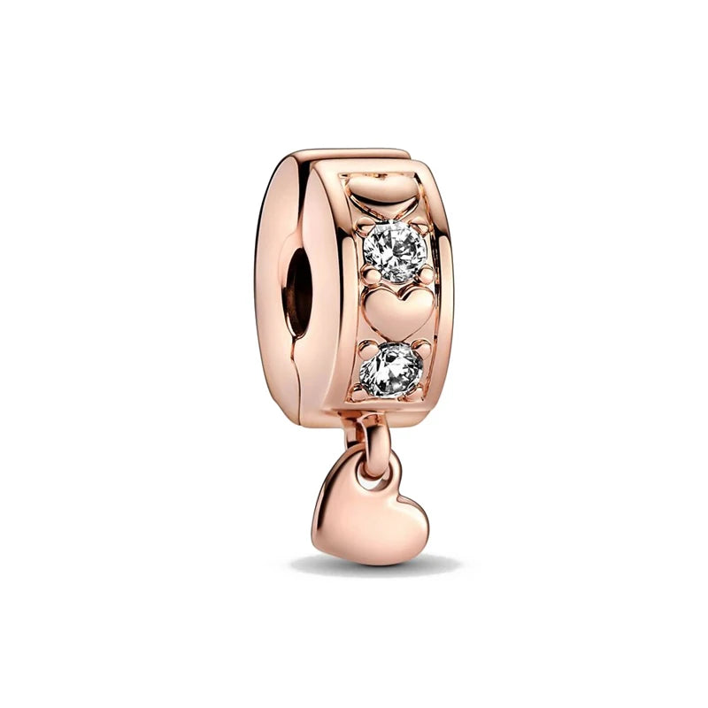 Rose Gold Padlock Heart Key Pendant Necklace for Women 925 Silver with Zircon Beads P1172