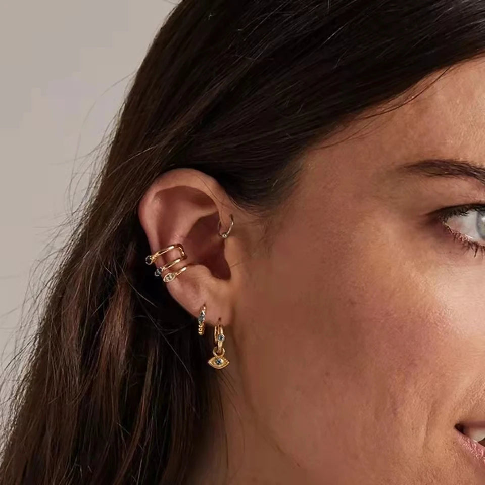 Elegant Water Lake Blue Zircon Hoop Earrings for Women Minimalist Circle Dangle Jewelry Accessories