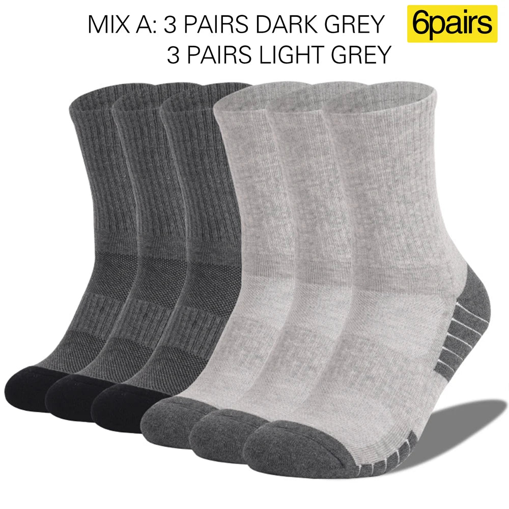 6 Pairs Unisex Hiking Socks Mid Crew Anti Slip Cushioning