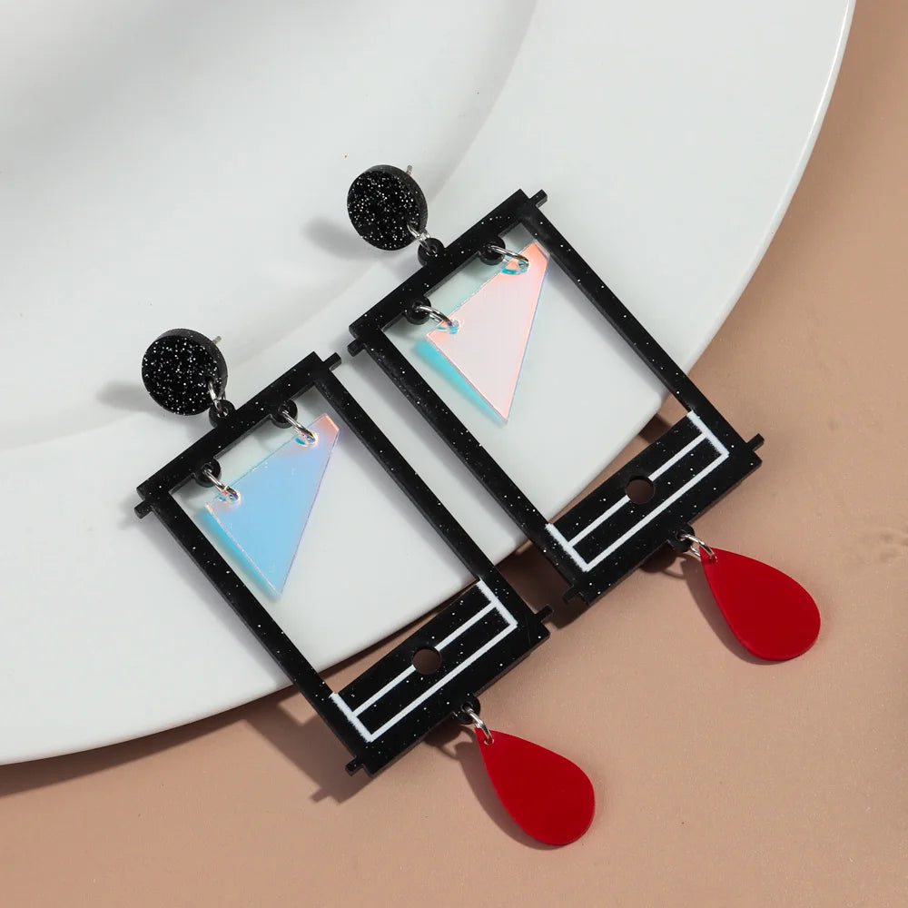 Gothic Blood Guillotine Acrylic Drop Earrings for Women Creative Sequin Knife Design Halloween Jewelry Gift