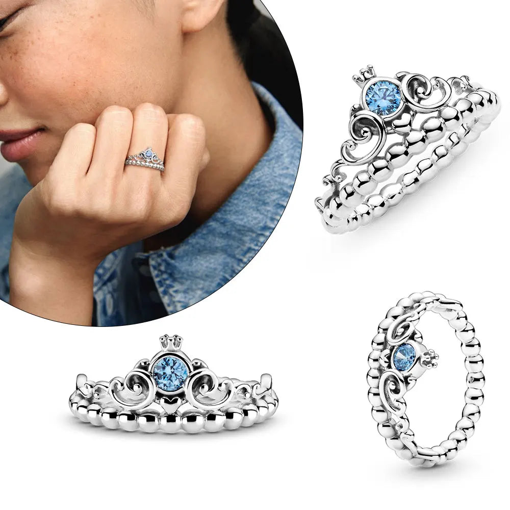 Crown 925 Sterling Silver Stackable Ring with Shiny Rose Gold Zircon for Women Elegant Fashion Jewelry PAR351