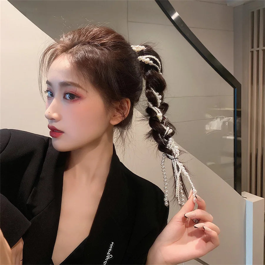 Elegant Pearl Braided Hairpin Headband for Women Weddings and Parties