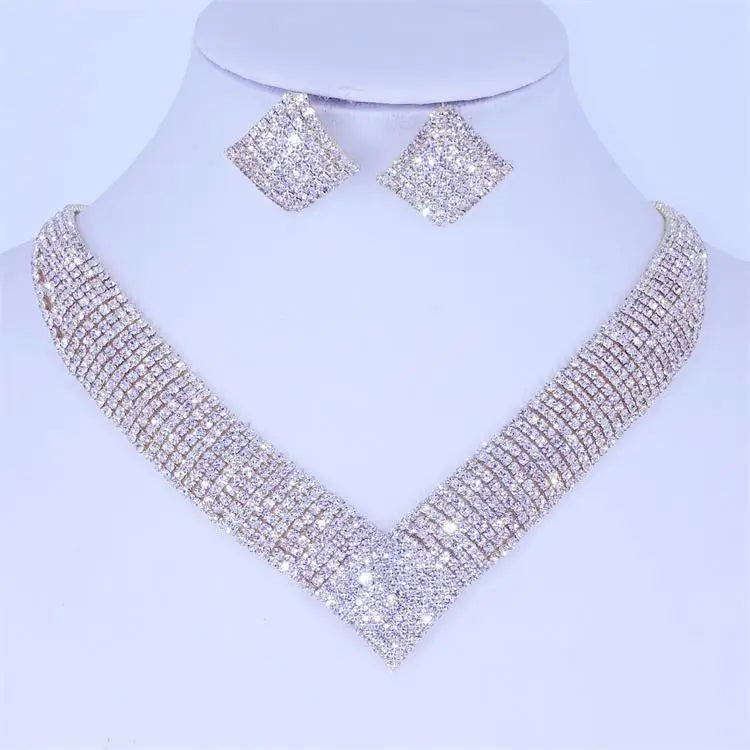 Luxury Crystal Bridal Jewelry Set with African Beads and Rhinestone Necklace and Earrings for Engagement Party Gift