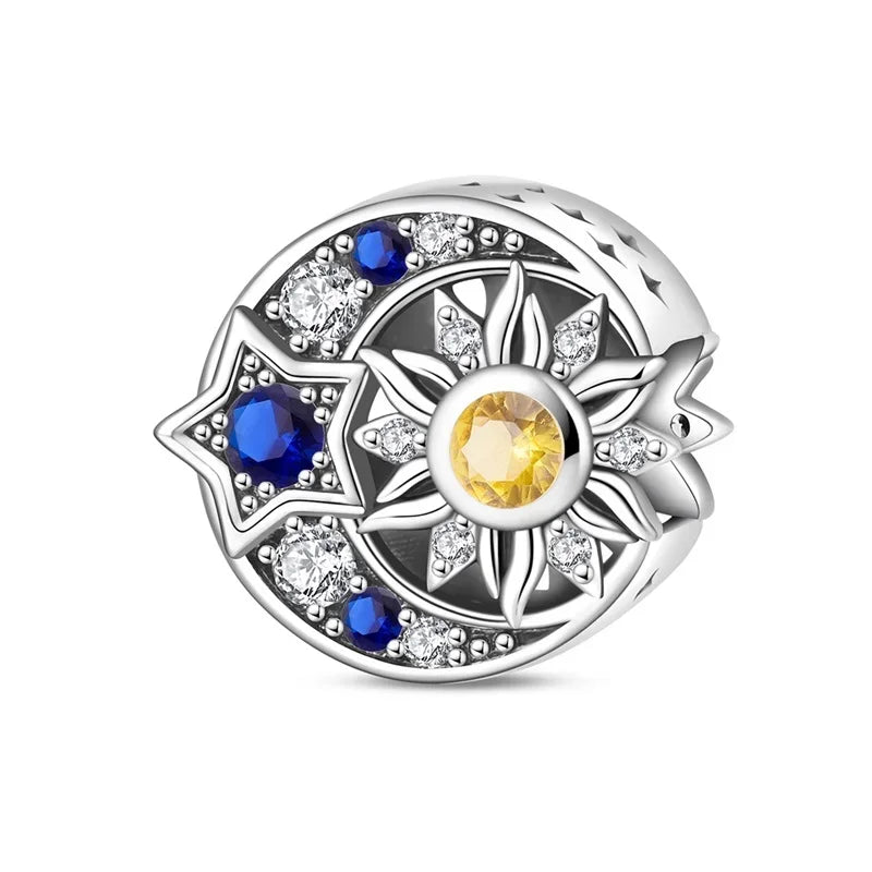 925 Sterling Silver Charms Set Moon Stars Sun Flower Heart Zircon Beads for DIY Jewelry and Gifts