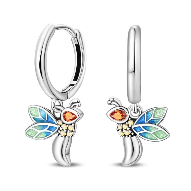 Sparkling 925 Sterling Silver Colorful Heart Zircon Round Huggie Bow Stud Earrings for Women Elegant Sweet Jewelry Gifts