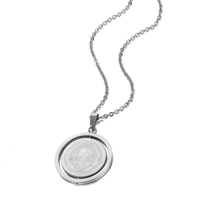 Stainless Steel St Benedict Medal Necklace for Women and Men