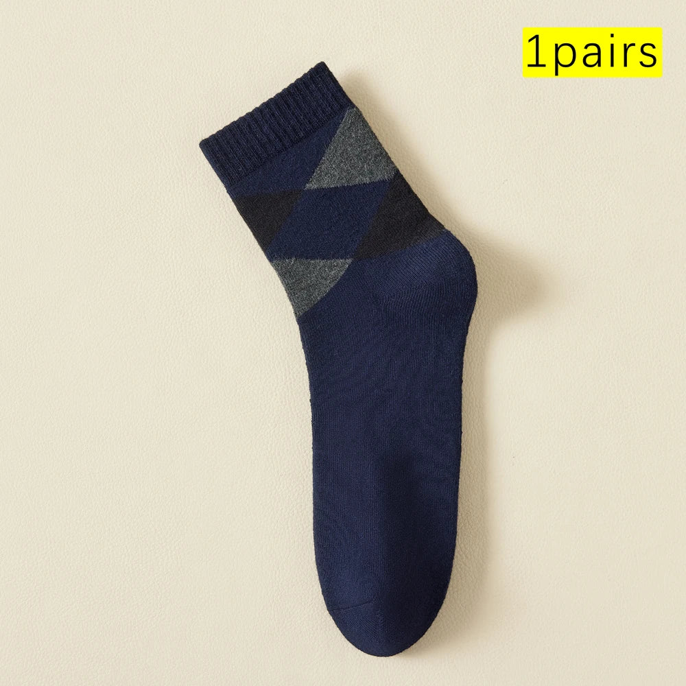 Mens Retro Argyle Cotton Fleece Lined Mid Calf Socks