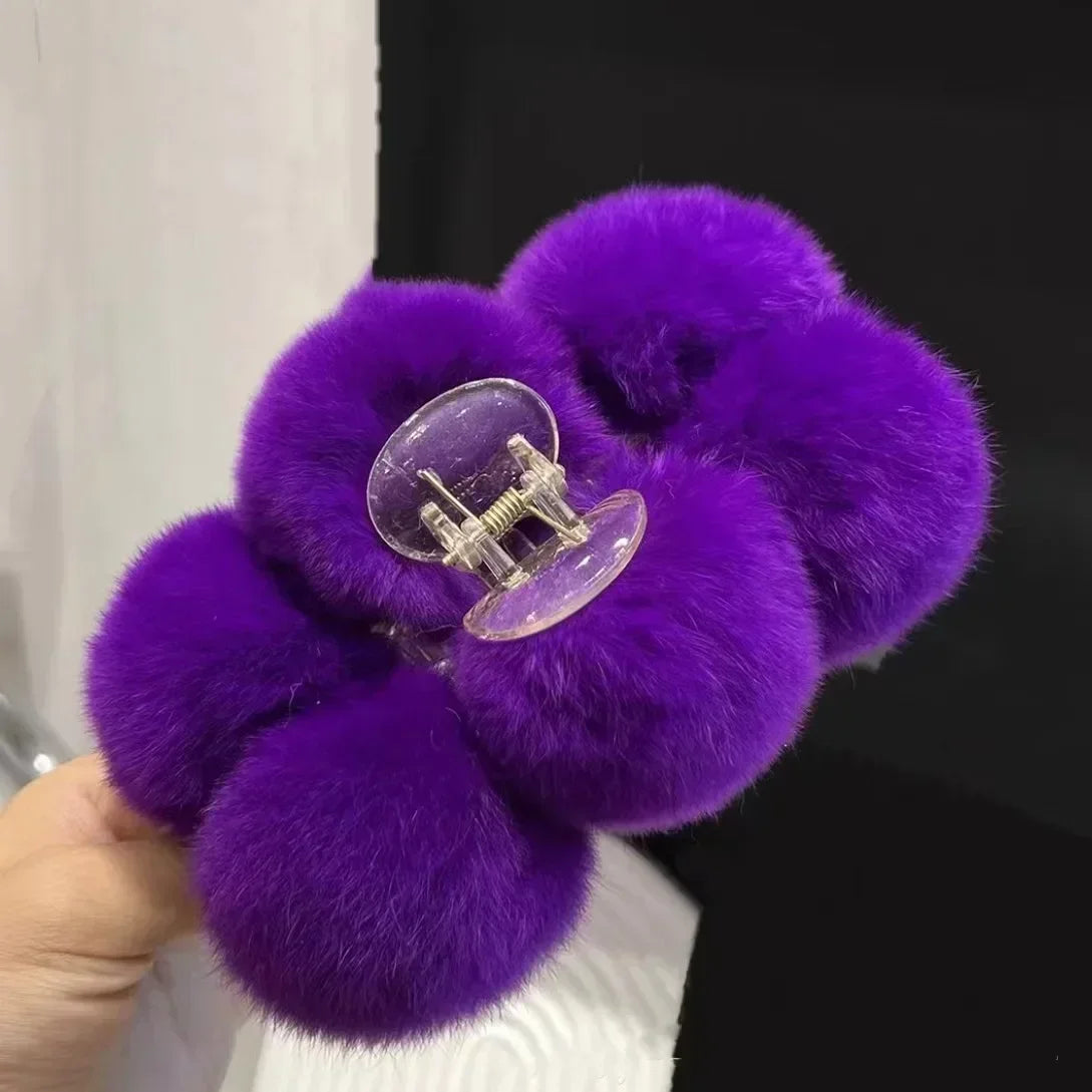 Korean Fashion Furry Hair Claw Clips For Women Set