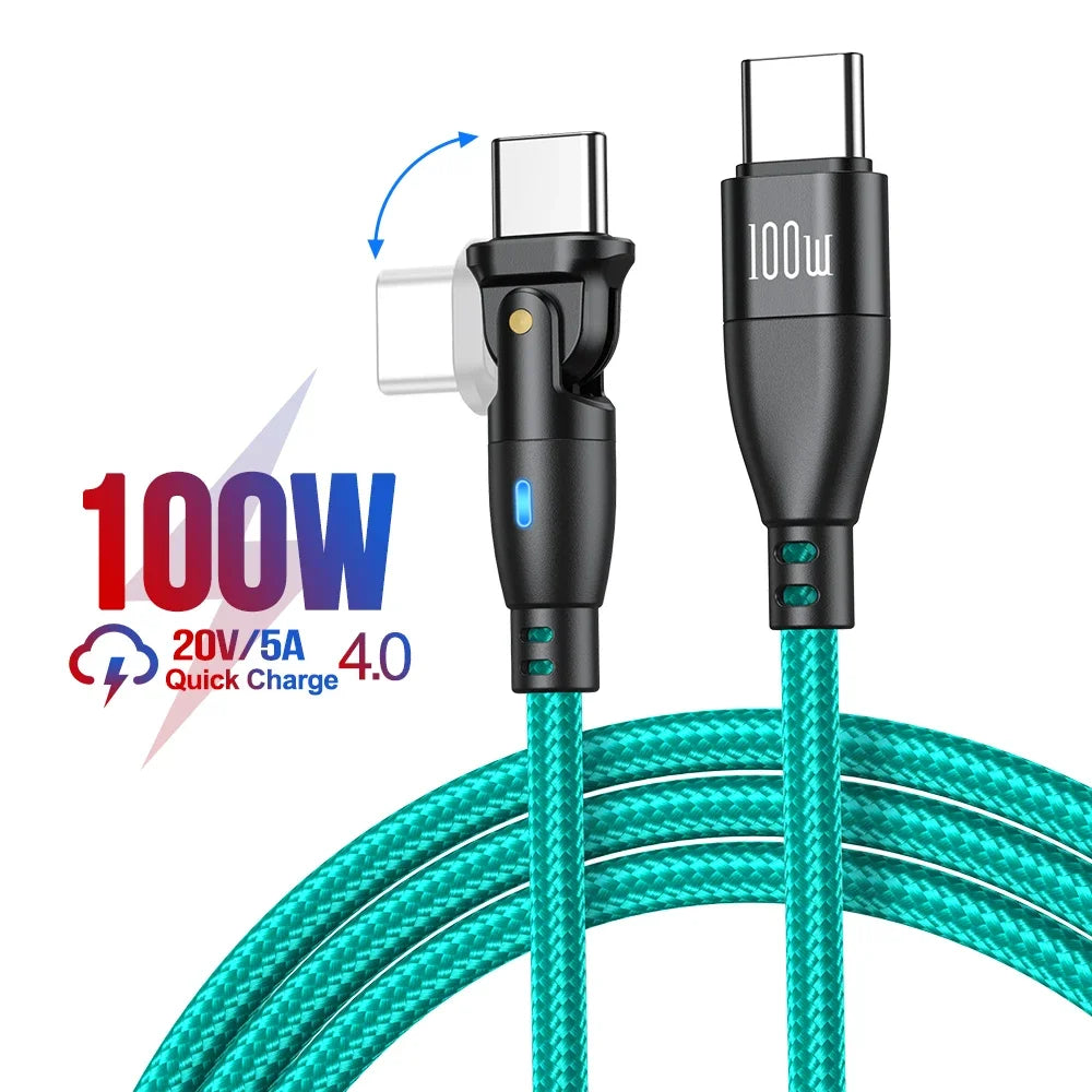 AUFU 100W USB C Fast Charging Cable 3M 5A PD Power Cord with 180 Degree Rotate for MacBook iPad Samsung Xiaomi