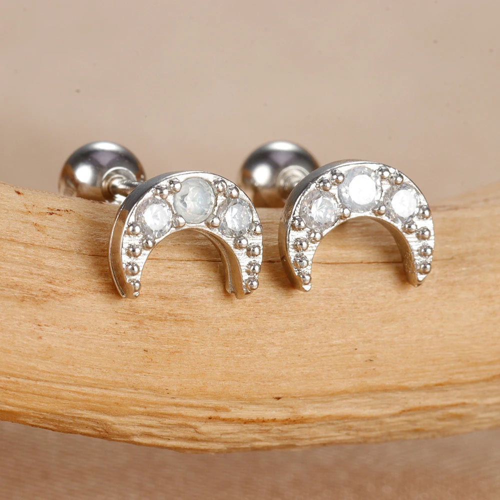 2Pcs Helix Ear Piercing Stud Earrings for Women Zircon Heart Star Moon Tragus Accessories Jewelry Gift