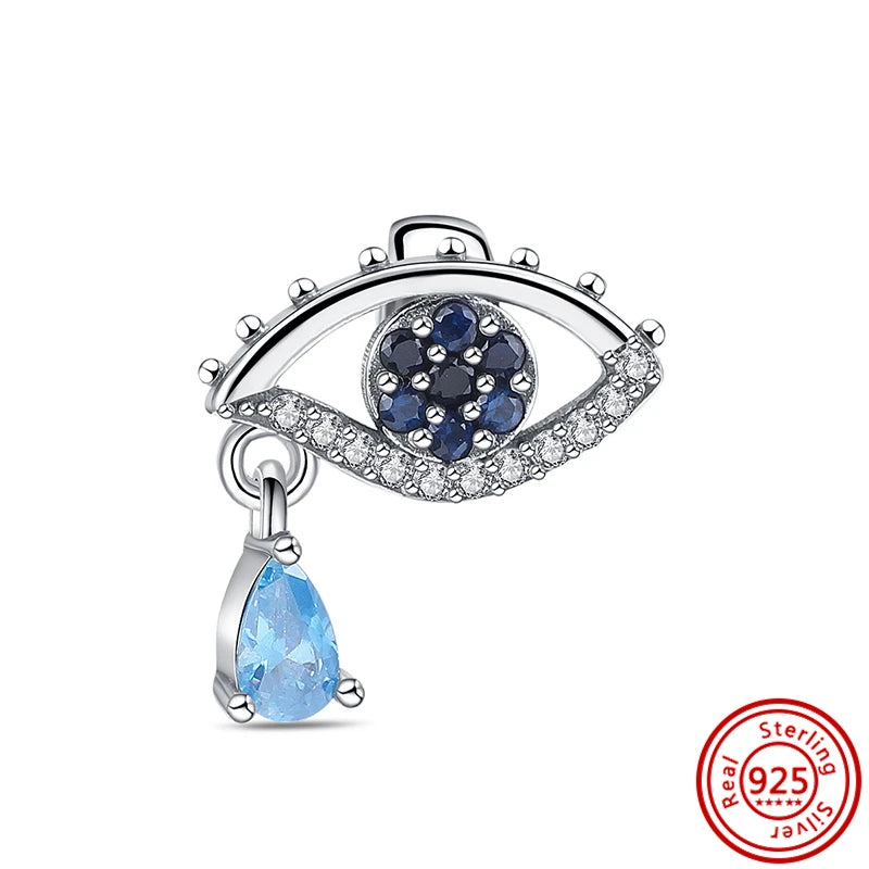 Sterling Silver Blue Zircon Feather Crown Moon Pendant Charm Bracelet Beads N403 3mm-4mm