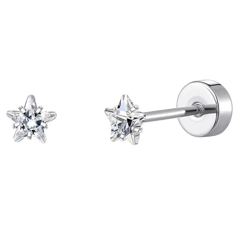 2PCS Set Stainless Steel Heart Moon Stud Earrings for Women Trendy Ear Tragus Cartilage Body Piercing