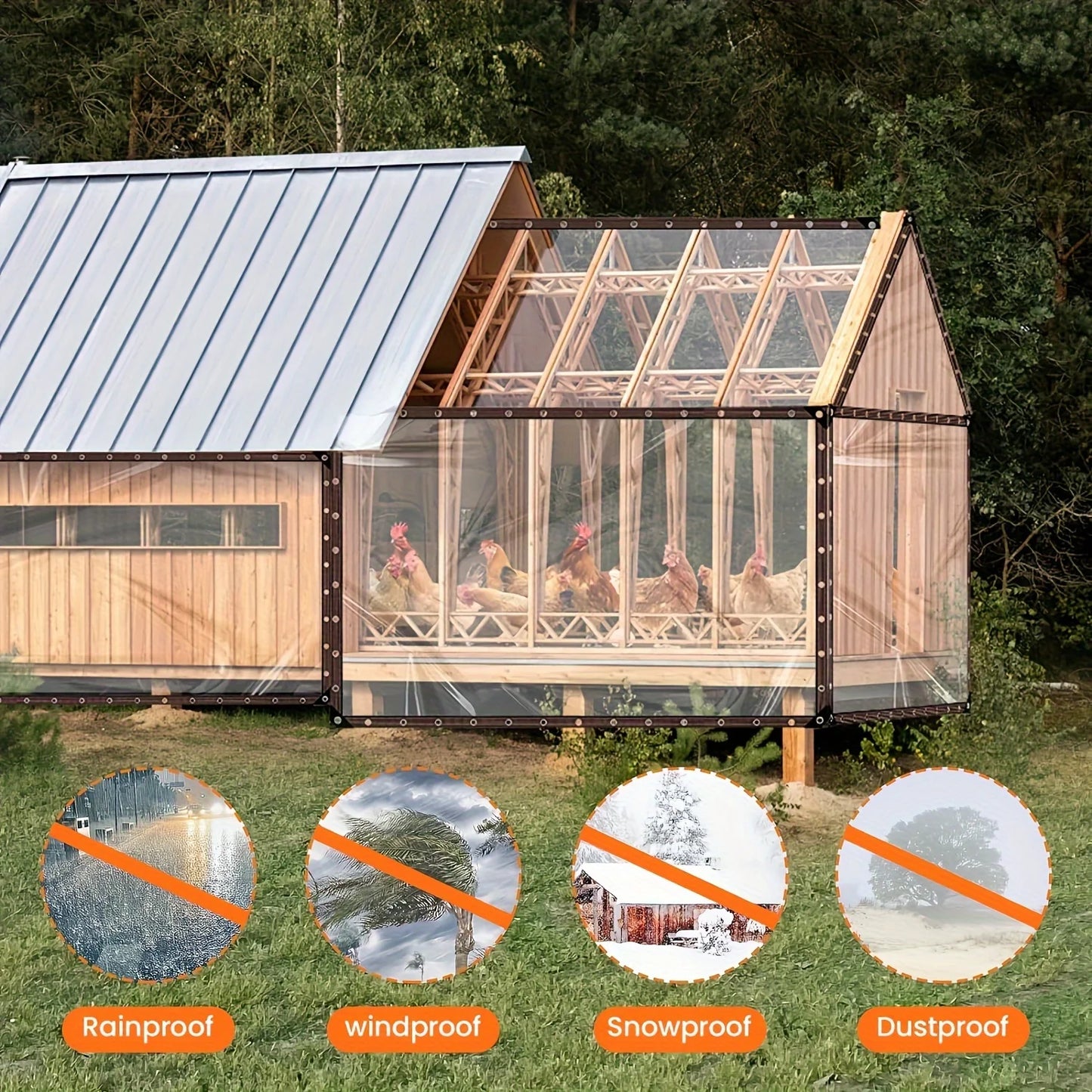 Transparent Waterproof Cloth with Gasket for Outdoor Protection Gardens Porches Chicken Coops and Camping Shade Sail Enclosure Net