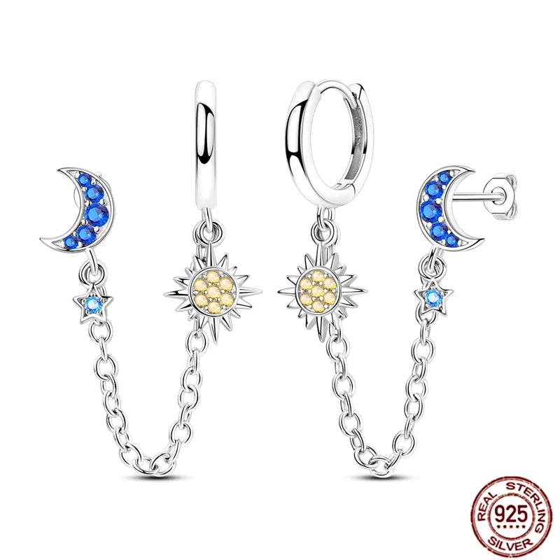 Blue Zircon 925 Sterling Silver Hoop Earrings Star Moon Butterfly Jewelry LTE408