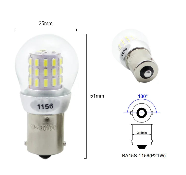 Car LED Bulb P21W and P21/5W 1156 1157 12-24V 6000K White to Amber Error Free Fog Light Side Marker Lamp for Automobiles