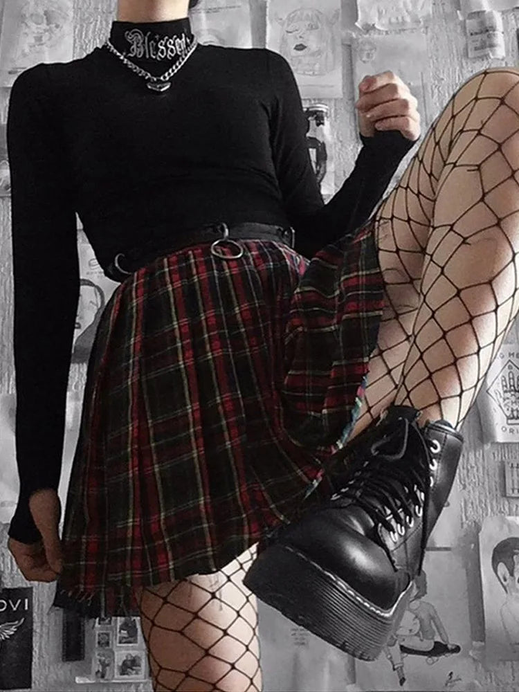 Blessed Gothic Harajuku Embroidered Black Bodycon Crop Top