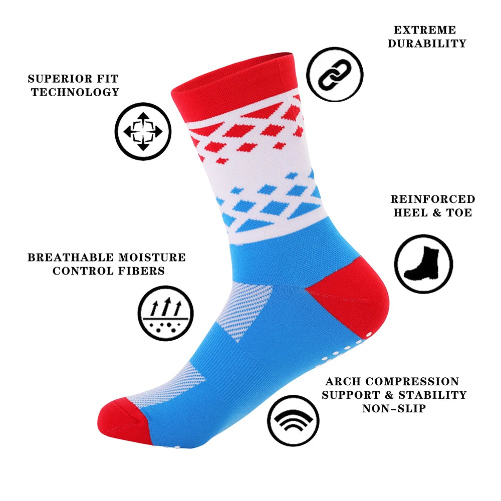 Breathable Anti Skid Mid Calf Sport Socks For Cycling