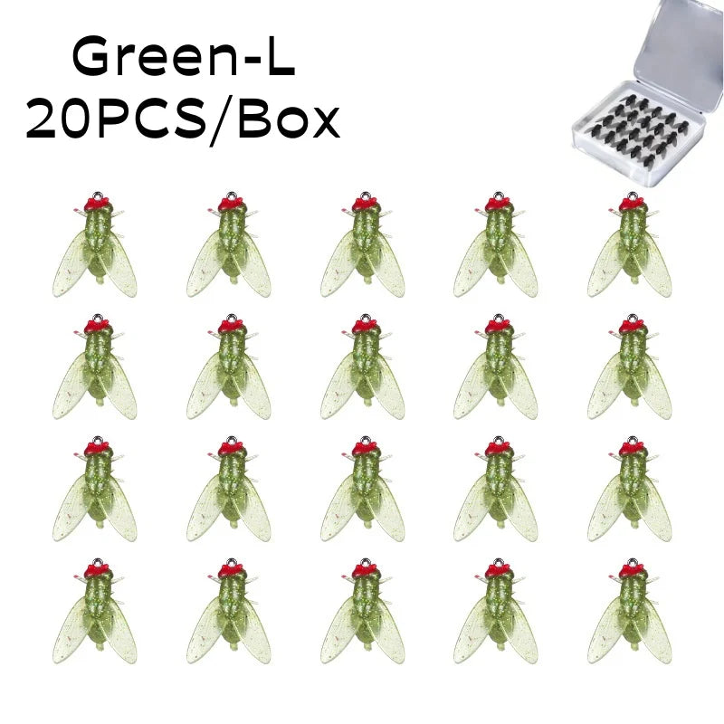 20PCS/Box Bionic Fly Fishing Bait Soft Hook for Salmon Trout Green-15mm
