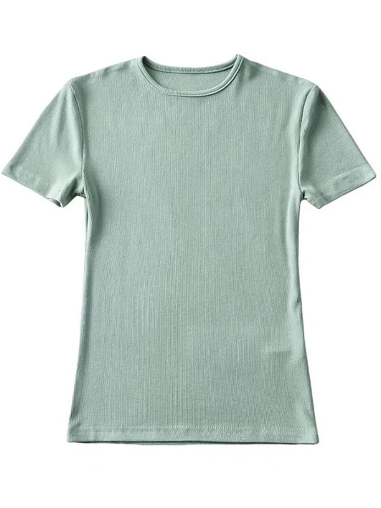 Slim Cotton Blend Cropped Tee For Women O Neck Summer