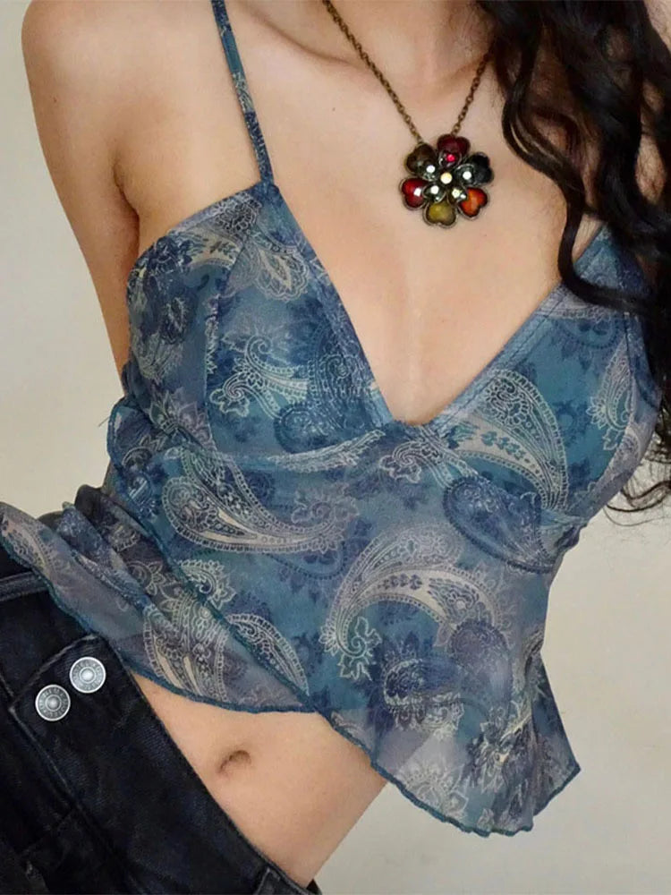 Mesh See Through Camisole For Women Patchwork Tank