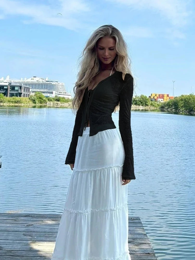 Autumn Chiffon Slim Fit Ruffle Trumpet Sleeve Shirt Women
