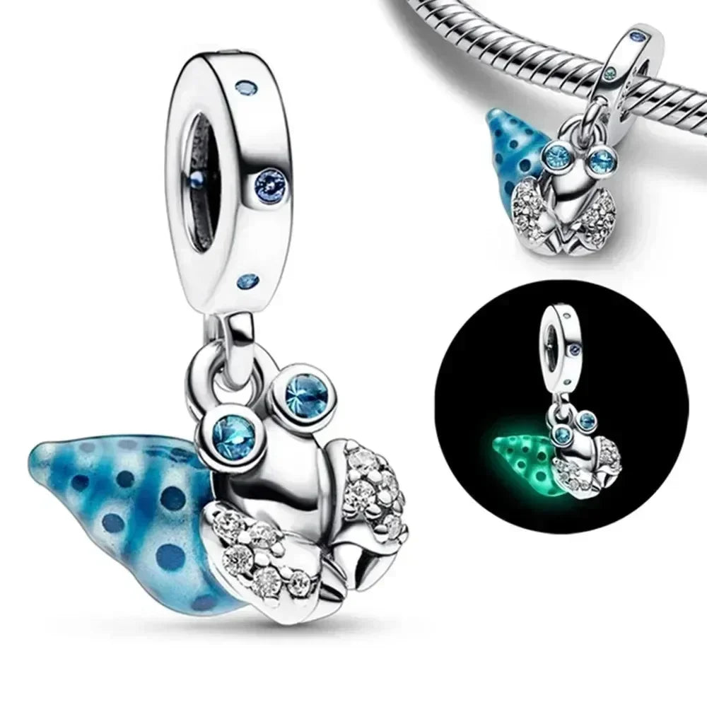 Green Series Sterling Silver Lucky Four Leaf Clover Charms with Zircon Beach Beads for Bracelets and Necklaces